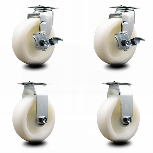 6 Inch Nylon Caster Set with Roller Bearings 2 Brakes 2 Rigid SCC